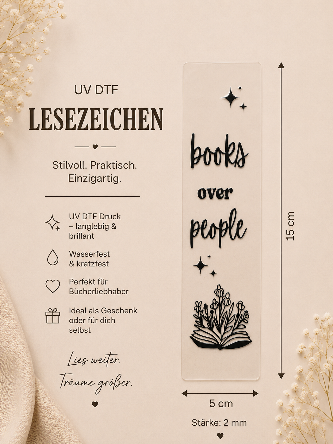 📖 UV DTF Lesezeichen – Books Over People