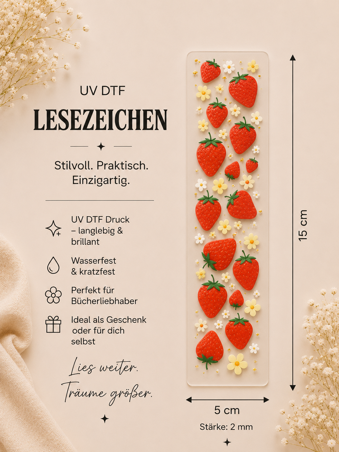 🍓UV DTF Lesezeichen – ,,Erdbeeren“