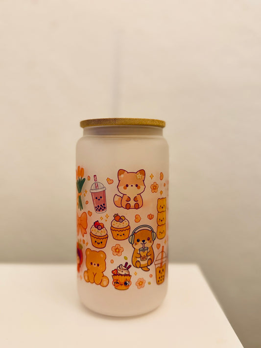 Kawaii Glasdose mit Bambusdeckel 🧋🍓✨