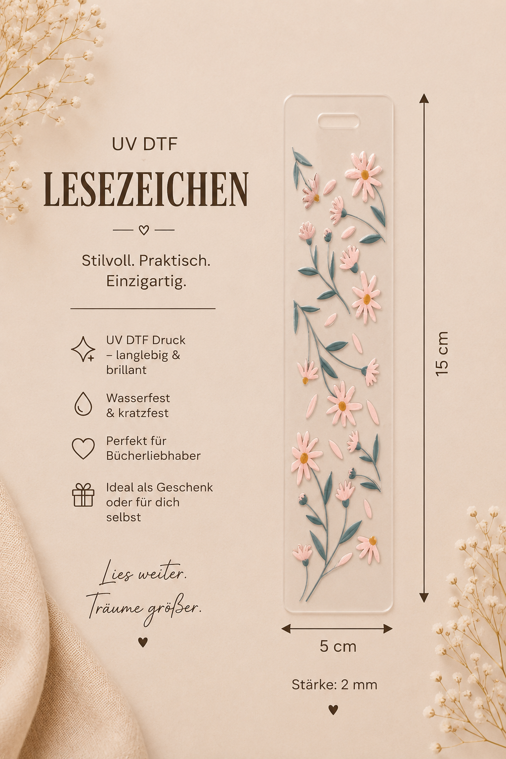 🌸 UV DTF Lesezeichen – Floral Bloom