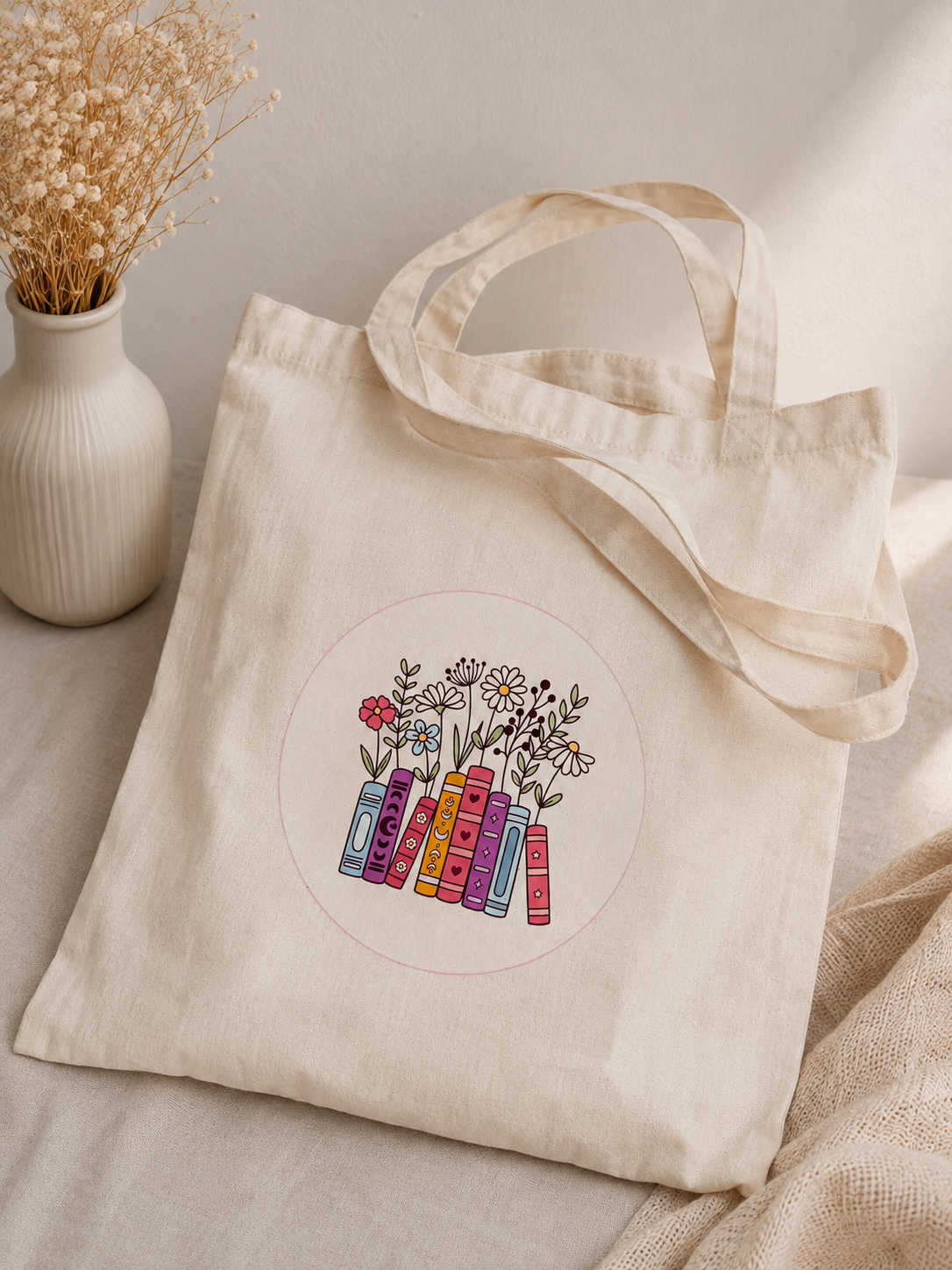 📚 💐Stofftasche – Floral Book Design