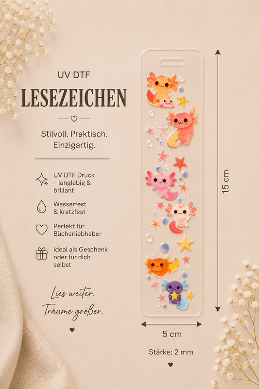 🩷 UV DTF Lesezeichen – Axolotl Friends