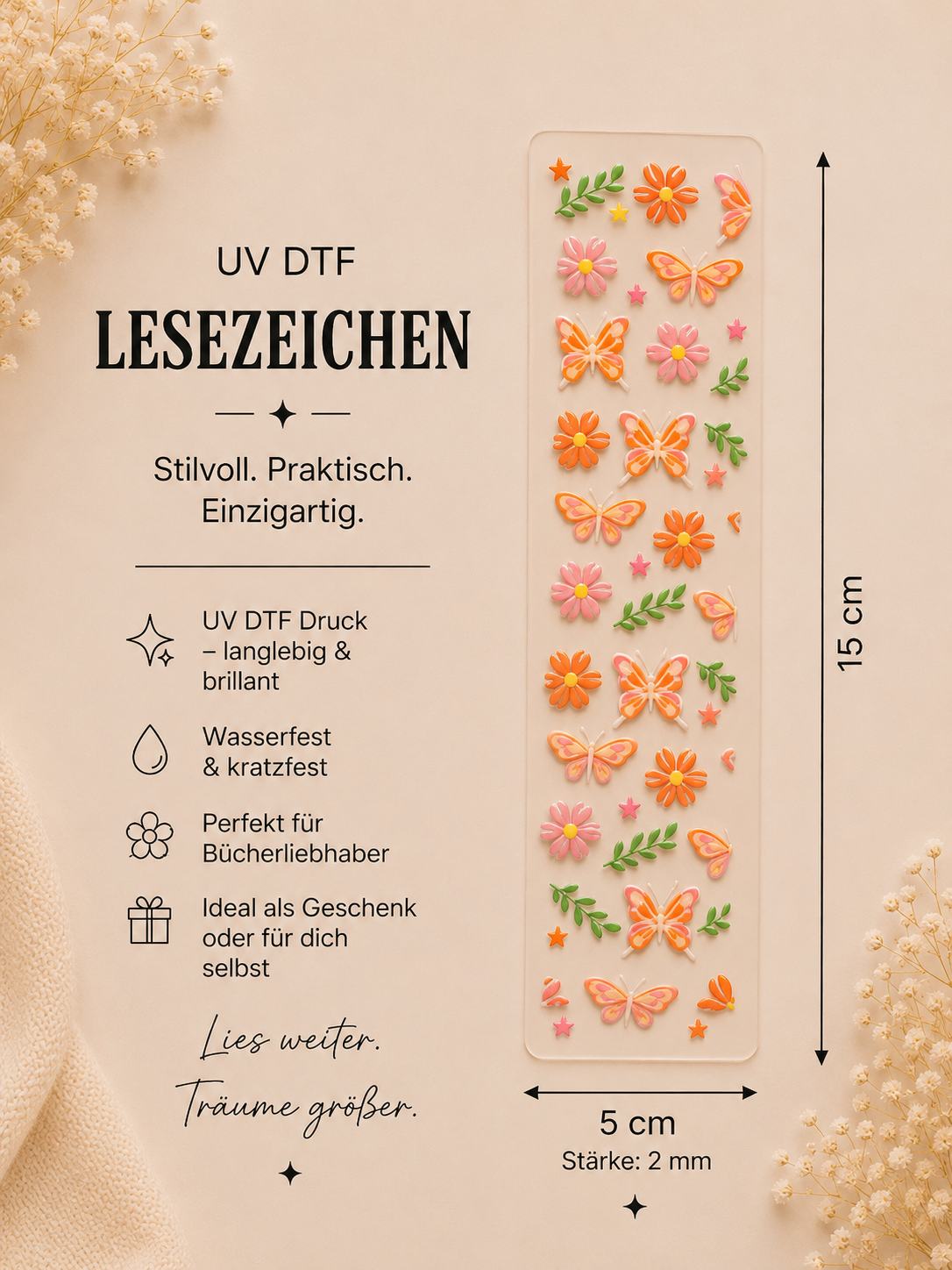 🌸 🦋 UV DTF Lesezeichen –,, Butterfly Bloom“