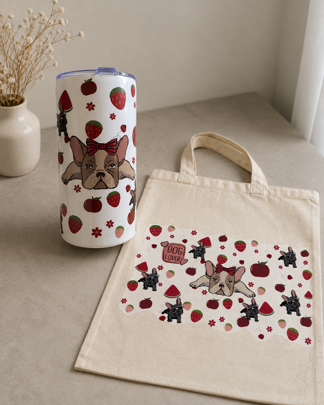 🐶 Thermobecher & Stofftasche – Dog Lover Set 🩷
