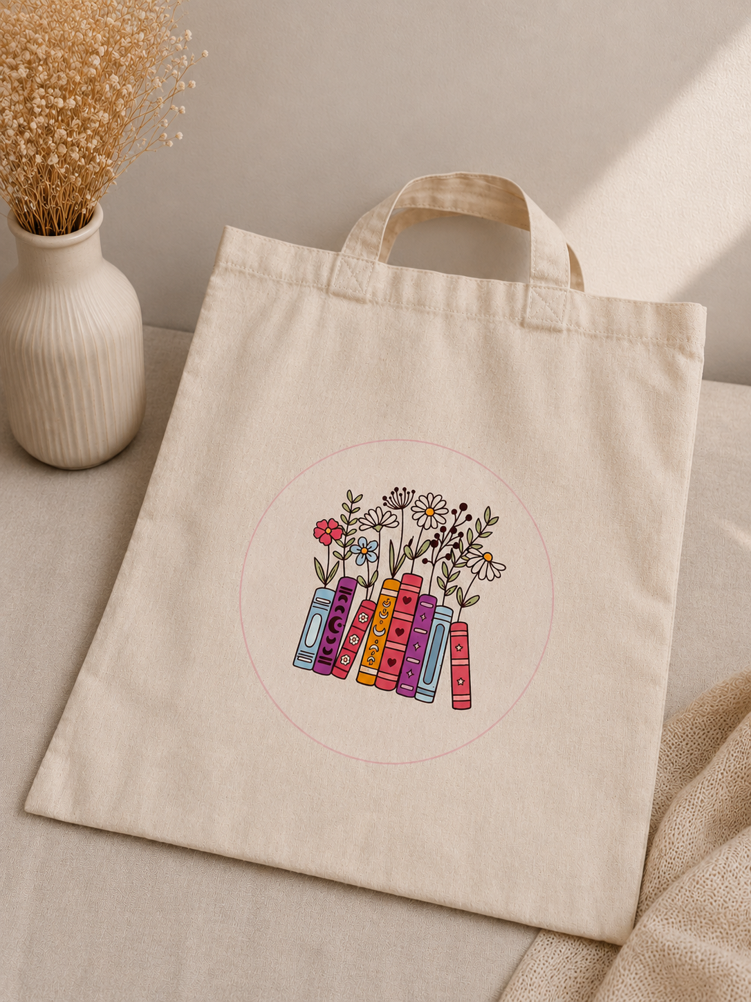 📚 💐Stofftasche – Floral Book Design