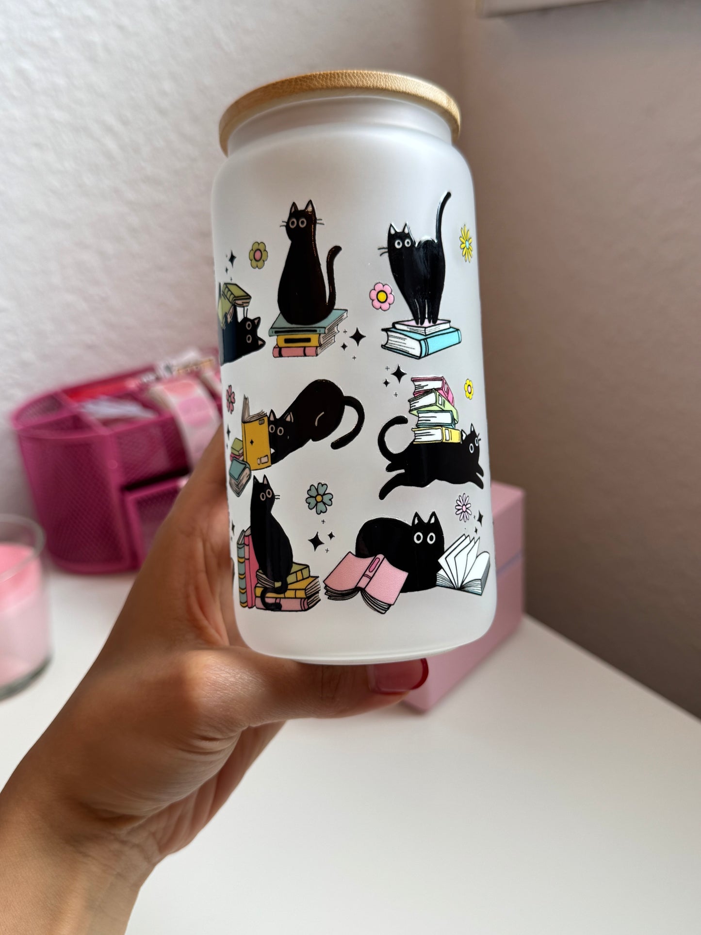 📚 🐈‍⬛Trinkglas „Bookish Cats“