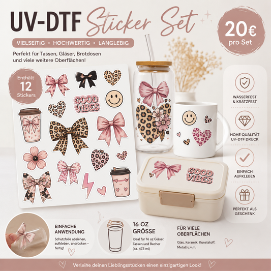 UV-DTF Sticker Set – 12 Designs | 16 oz | Individuell zusammenstellbar