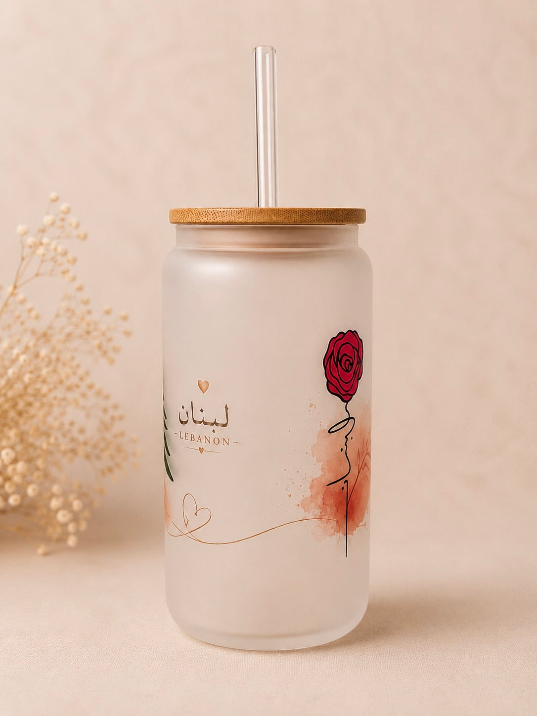 Libanon Glas mit Zedernbaum & Rose 🇱🇧🌹
