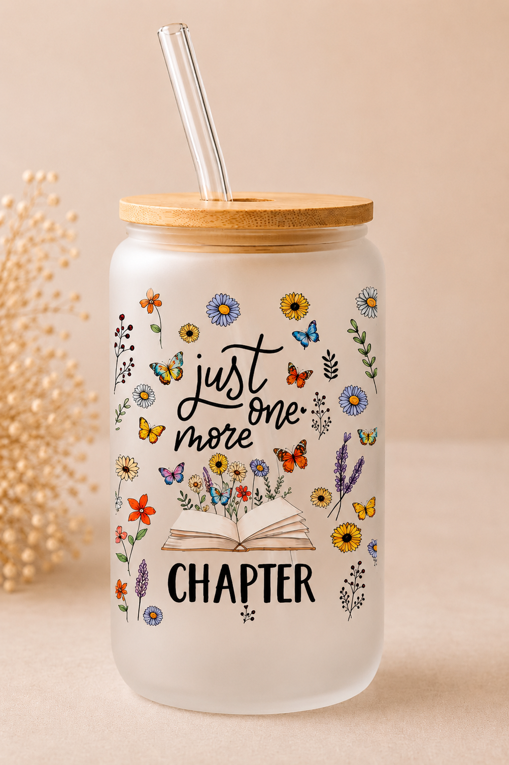 Glasbecher ,,Just one more Chapter“ Design
