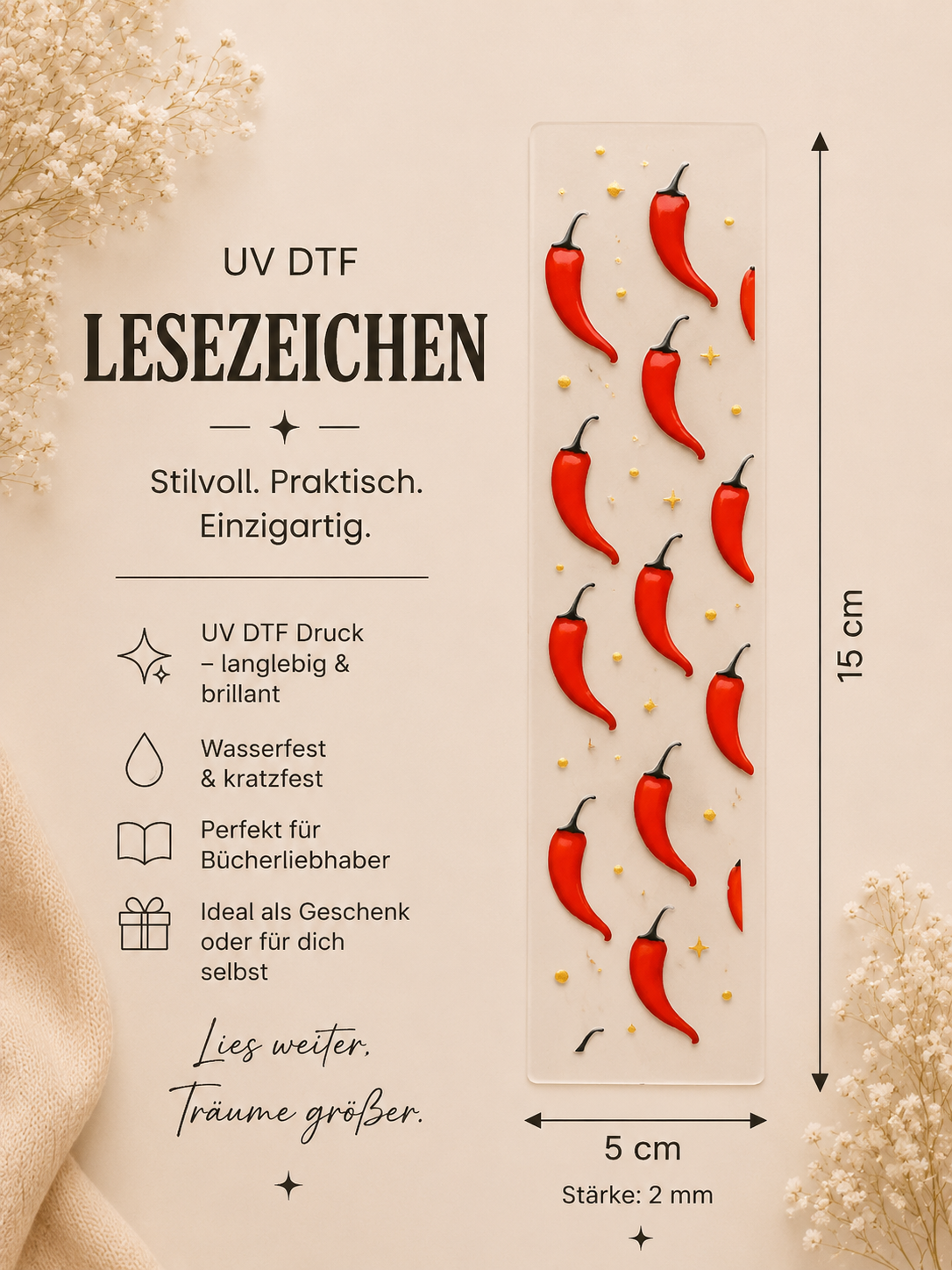 🌶️UV DTF Lesezeichen – ,,Chili“