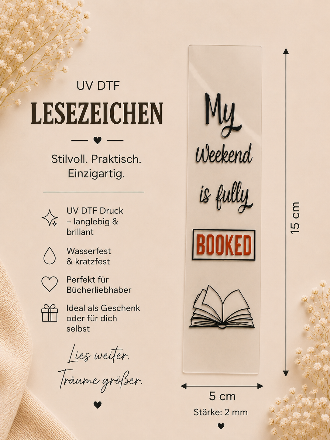 📚📖UV DTF Lesezeichen – ,,My Weekend is fully booked“