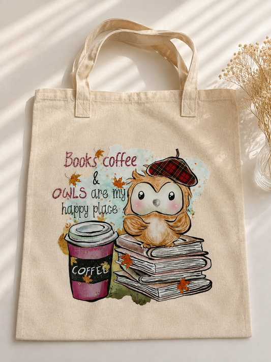 Stofftasche- Books Coffee and Owls