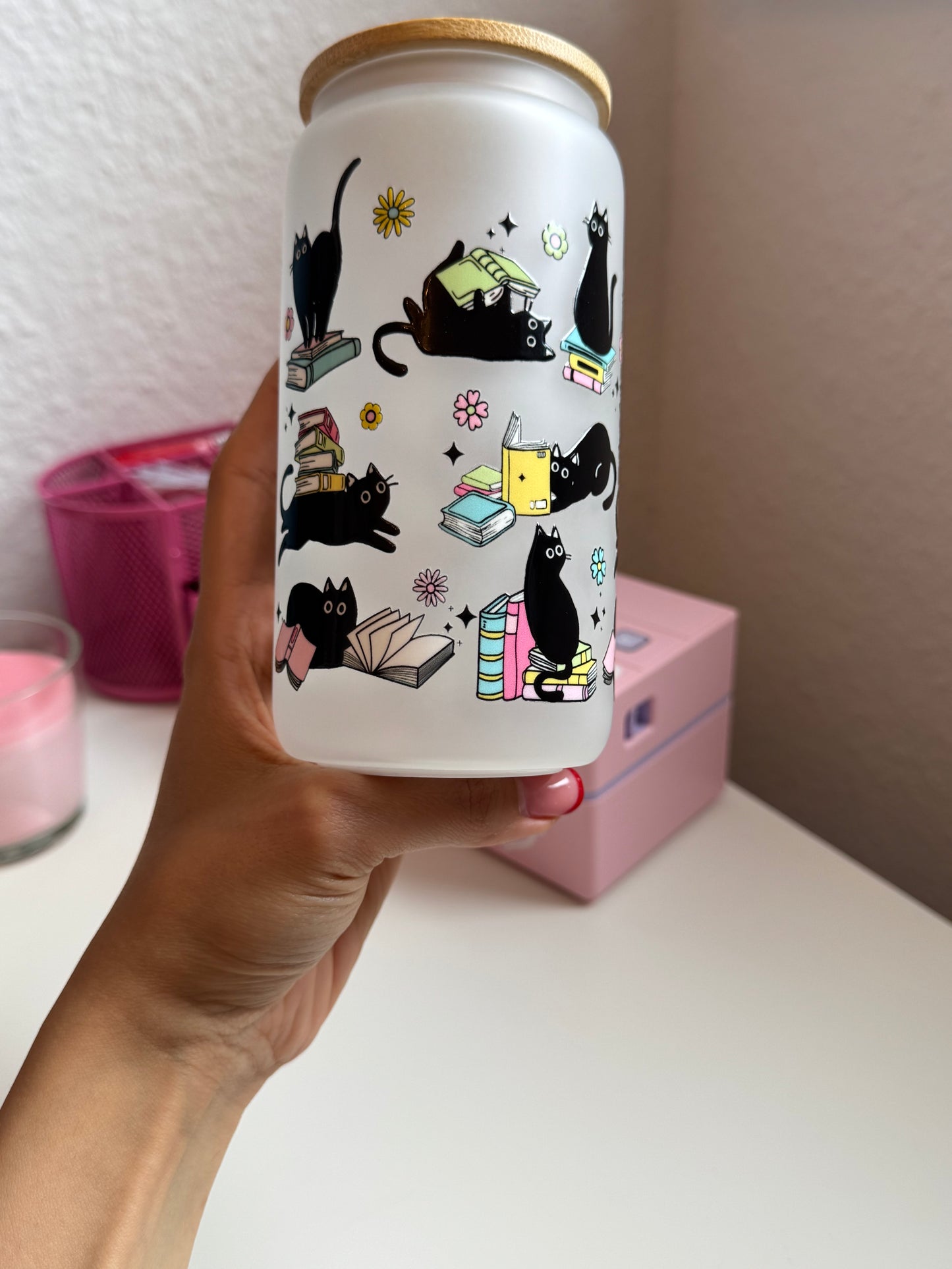 📚 🐈‍⬛Trinkglas „Bookish Cats“